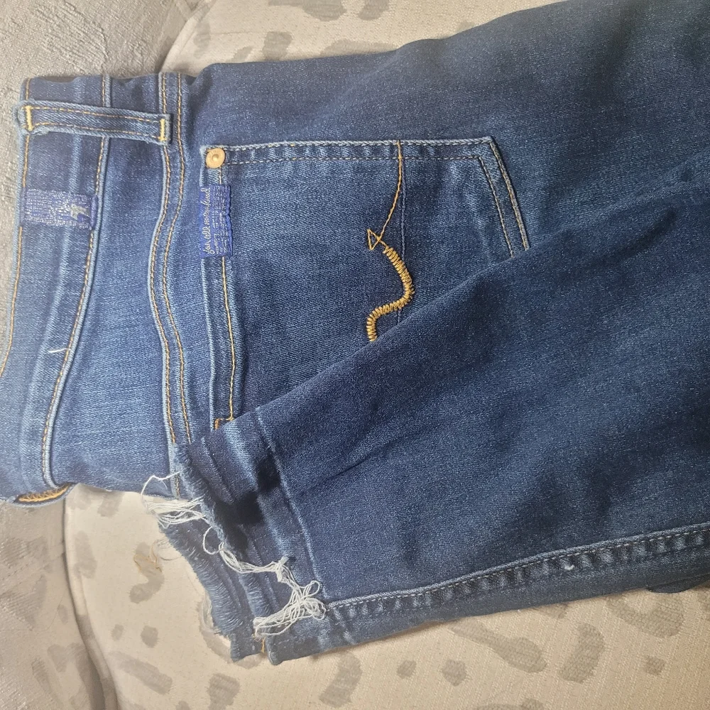 7 For All Mankind Gwenevere Blue Waters Mid Skinny Frayed Denim Jean - Picture 5 of 11